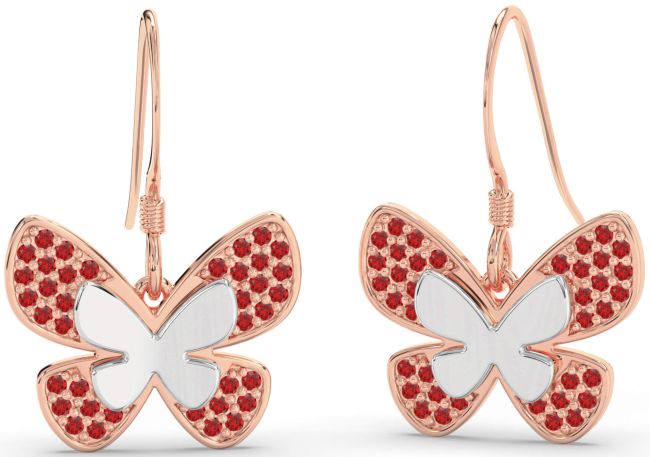 Ruby White Rose Gold Butterfly Dangle Earrings