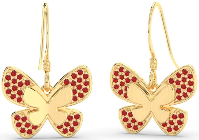 Ruby Gold Butterfly Dangle Earrings