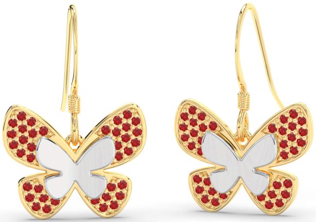 Ruby Platinum & Yellow Gold Butterfly Dangle Earrings
