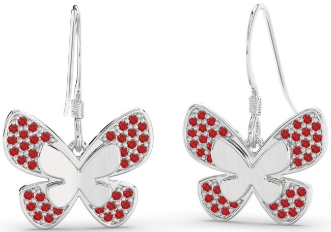 Ruby Platinum Butterfly Dangle Earrings