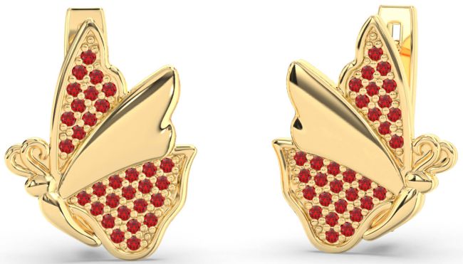 Ruby Gold Butterfly Stud Earrings