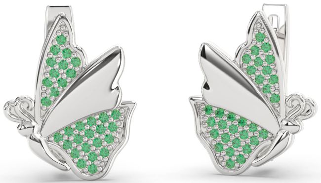 Emerald Platinum Butterfly Stud Earrings