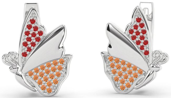 Ruby & Citrine Platinum Butterfly Stud Earrings