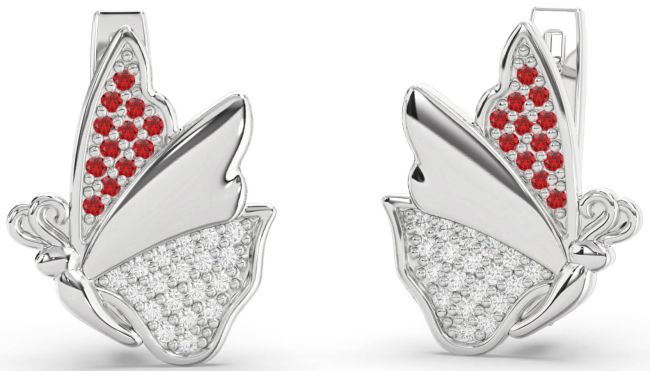 Diamond & Ruby Platinum Butterfly Stud Earrings