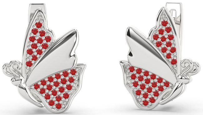 Ruby White Gold Butterfly Stud Earrings