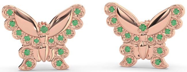 Emerald Rose Gold Butterfly Stud Earrings