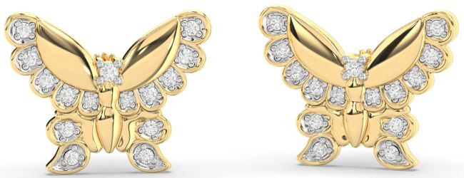 Diamond Gold Butterfly Stud Earrings