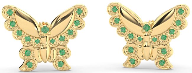 Emerald Gold Butterfly Stud Earrings