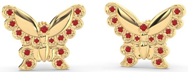 Ruby Gold Butterfly Stud Earrings