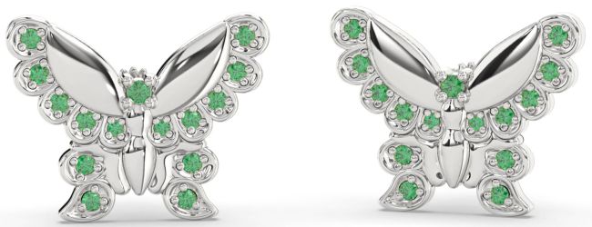 Emerald Silver Butterfly Stud Earrings
