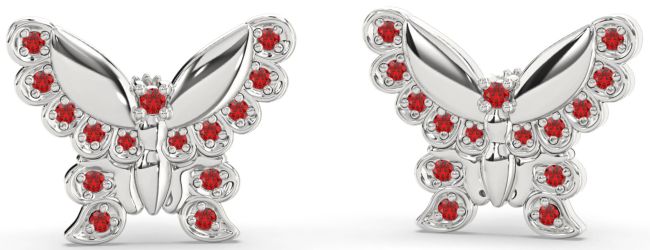 Ruby White Gold Butterfly Stud Earrings