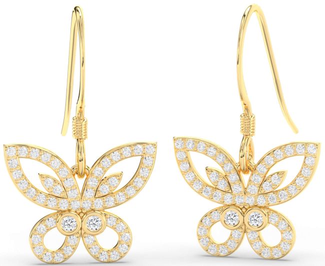 Diamond Gold Butterfly Dangle Earrings