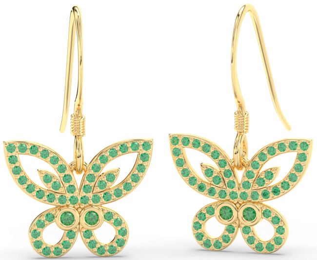 Emerald Gold Butterfly Dangle Earrings