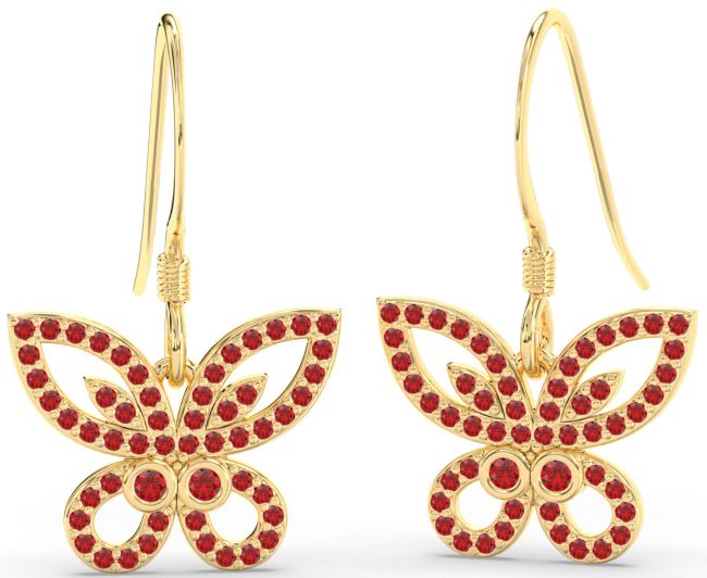Ruby Gold Butterfly Dangle Earrings