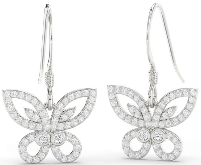Diamond Platinum Butterfly Dangle Earrings