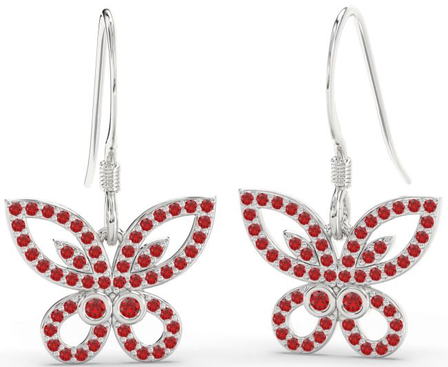 Ruby Silver Butterfly Dangle Earrings