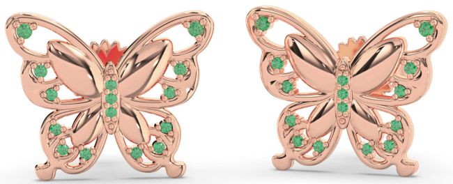 Emerald Rose Gold Butterfly Stud Earrings
