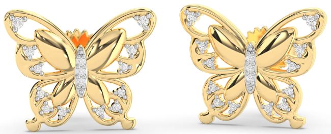 Diamond Gold Butterfly Stud Earrings