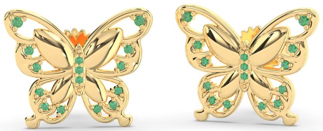 Emerald Gold Butterfly Stud Earrings