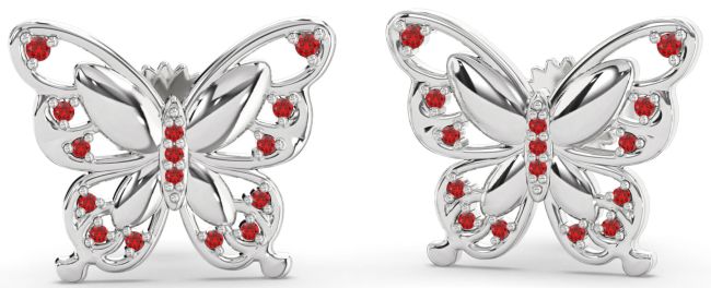 Ruby White Gold Butterfly Stud Earrings