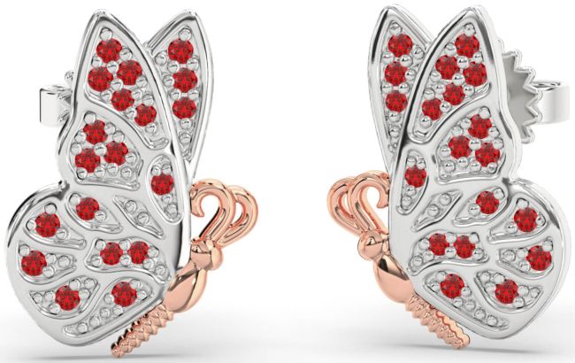 Ruby White Rose Gold Butterfly Dangle Earrings