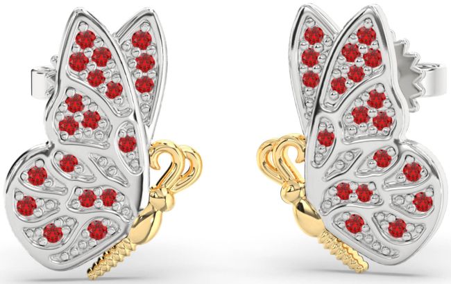 Ruby Gold Silver Butterfly Dangle Earrings