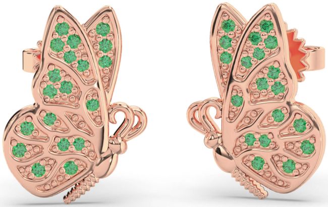 Emerald Rose Gold Butterfly Dangle Earrings