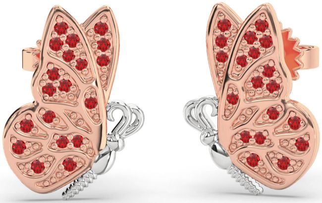Ruby Platinum & Rose Gold Butterfly Dangle Earrings