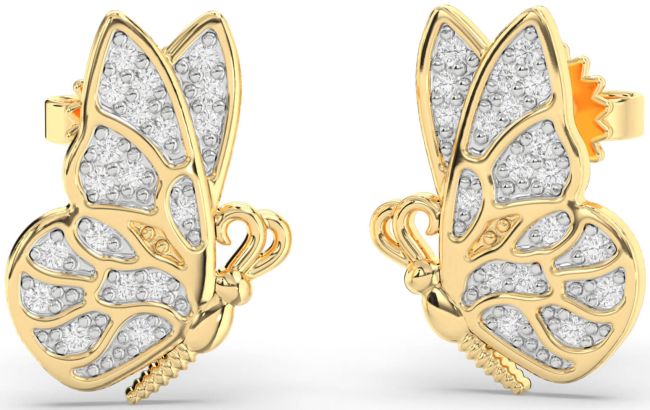 Diamond Gold Butterfly Dangle Earrings