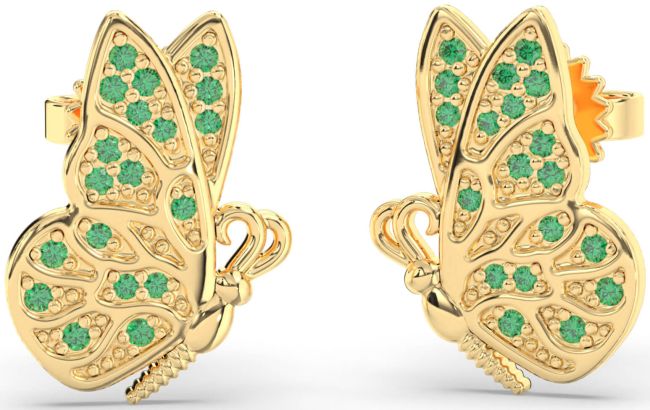 Emerald Gold Butterfly Dangle Earrings