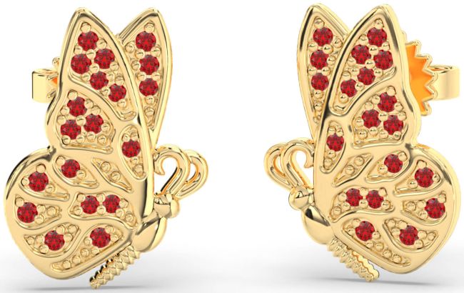 Ruby Gold Butterfly Dangle Earrings
