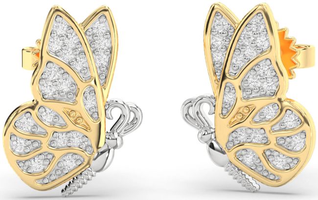Diamond Gold Silver Butterfly Dangle Earrings