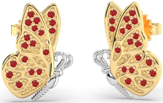 Ruby Platinum & Yellow Gold Butterfly Dangle Earrings