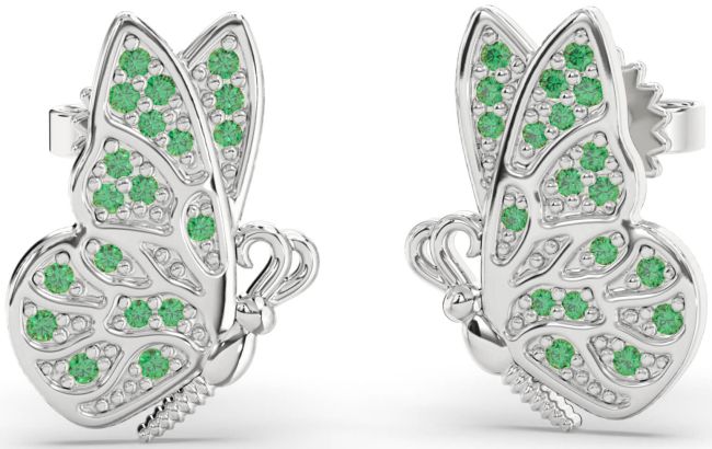 Emerald Silver Butterfly Dangle Earrings