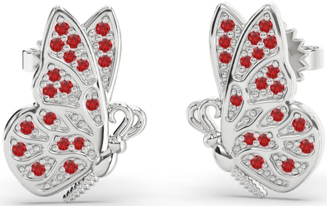 Ruby Platinum Butterfly Dangle Earrings