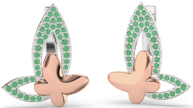 Emerald White Rose Gold Butterfly Dangle Earrings