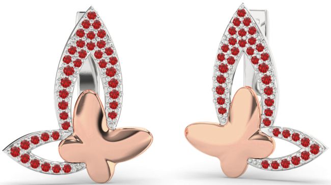 Ruby White Rose Gold Butterfly Dangle Earrings