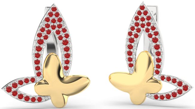 Ruby Gold Silver Butterfly Dangle Earrings