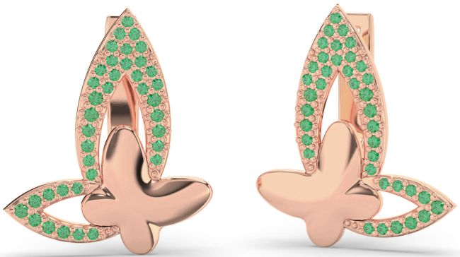 Emerald Rose Gold Butterfly Dangle Earrings