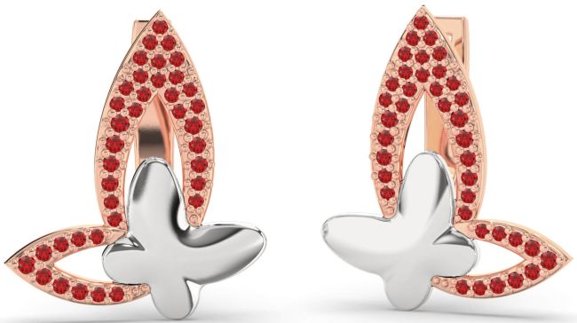 Ruby White Rose Gold Butterfly Dangle Earrings