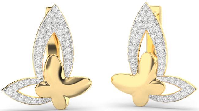 Diamond Gold Silver Butterfly Dangle Earrings