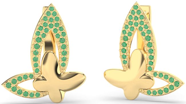 Emerald Gold Butterfly Dangle Earrings