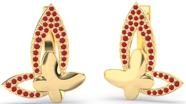 Ruby Gold Butterfly Dangle Earrings