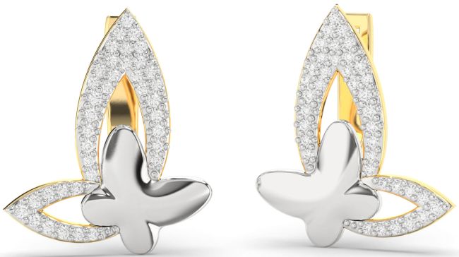 Diamond Gold Silver Butterfly Dangle Earrings