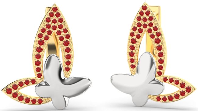 Ruby Gold Silver Butterfly Dangle Earrings