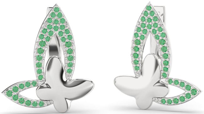 Emerald Platinum Butterfly Dangle Earrings