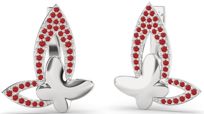 Ruby White Gold Butterfly Dangle Earrings