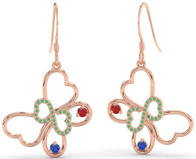 Large Rose Gold Silver Butterfly Infinity Heart Dangle Earrings
