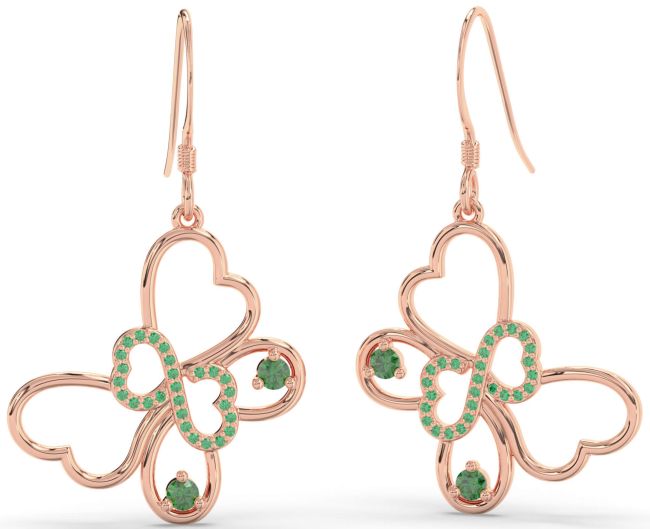 Large Emerald Rose Gold Butterfly Infinity Heart Dangle Earrings