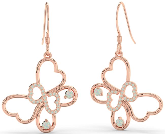 Large Opal Rose Gold Butterfly Infinity Heart Dangle Earrings